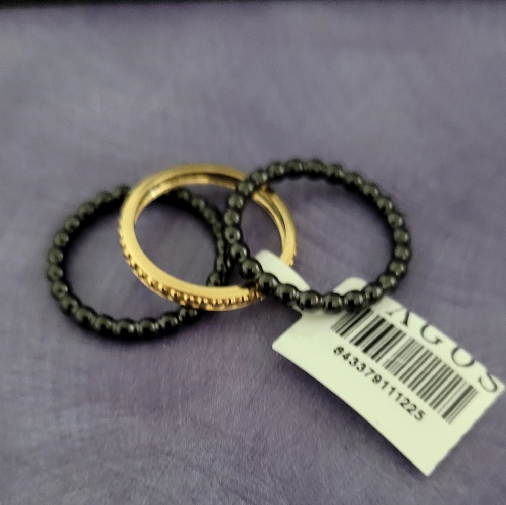 LAGOS 18K Gold Black Ceramic Caviar Be Added Band 3 Stock Rings Sz.7